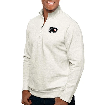 Men's Antigua Oatmeal Philadelphia Flyers Gambit Quarter-Zip Pullover Top