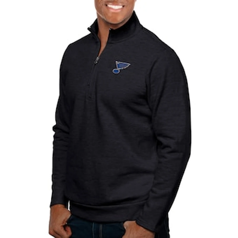 Men's Antigua Heather St. Louis Blues Gambit Quarter-Zip Pullover Top