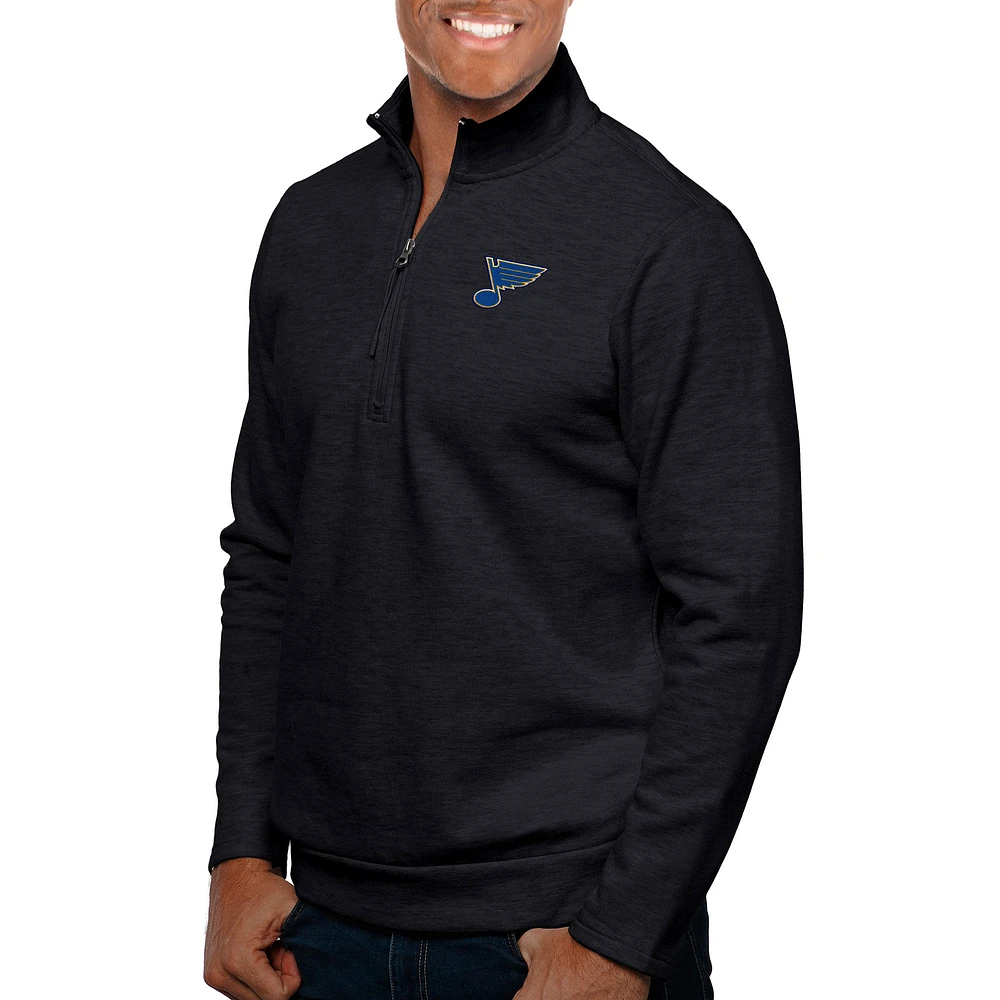 Men's Antigua Heather St. Louis Blues Gambit Quarter-Zip Pullover Top