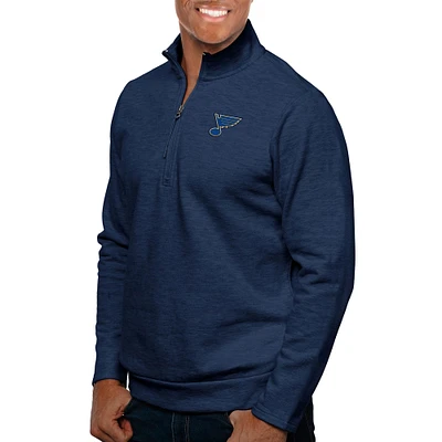 Men's Antigua Heather Navy St. Louis Blues Gambit Quarter-Zip Pullover Top