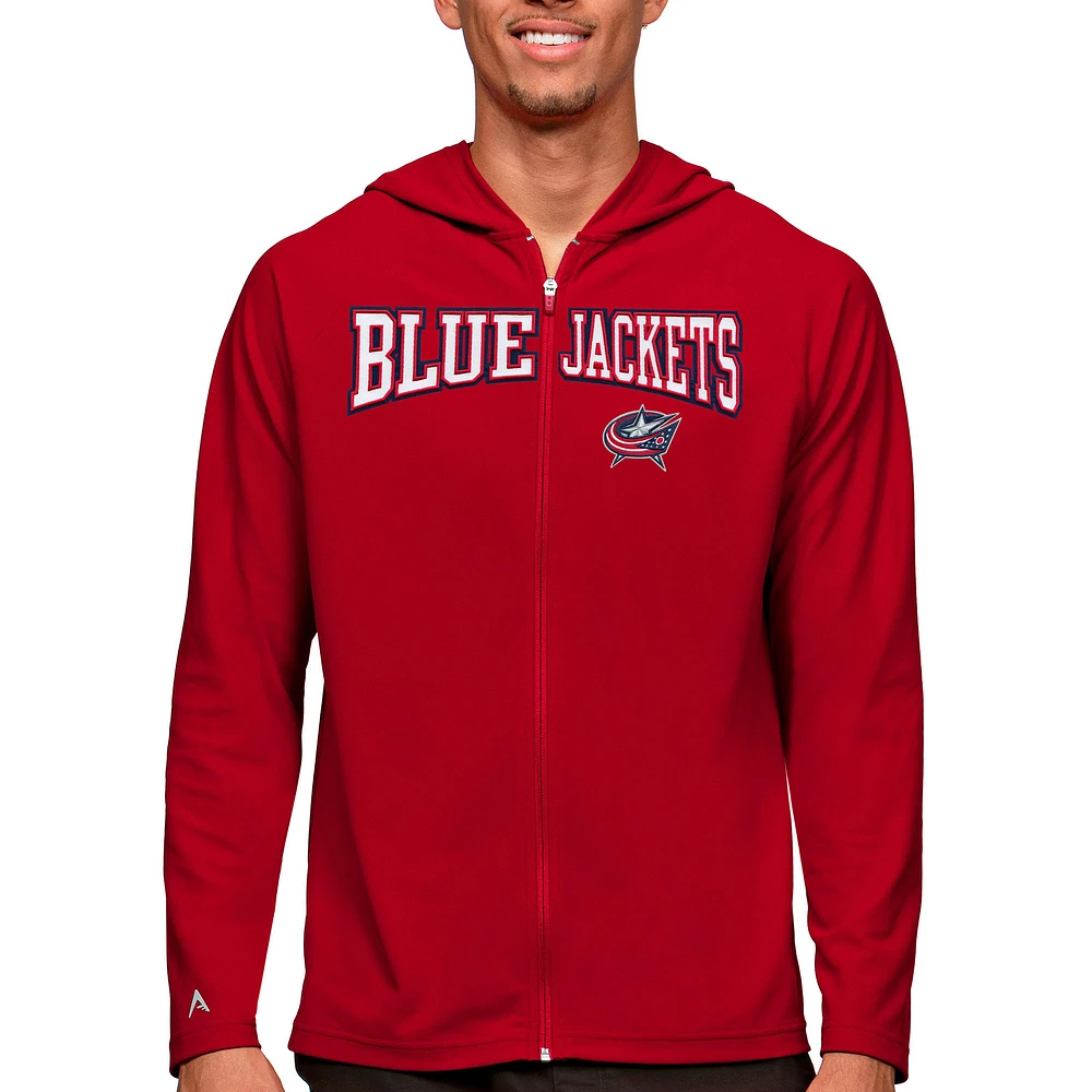 Men's Antigua Red Columbus Blue Jackets Legacy Full-Zip Hoodie