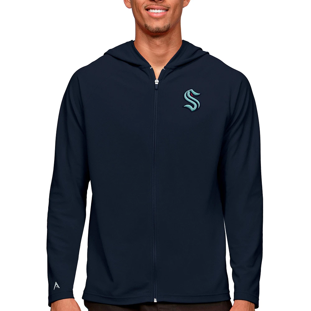 Men's Antigua Navy Seattle Kraken Logo Legacy Full-Zip Hoodie