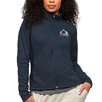Women's Antigua Heather Navy Colorado Avalanche Primary Logo Course Full-Zip Jacket