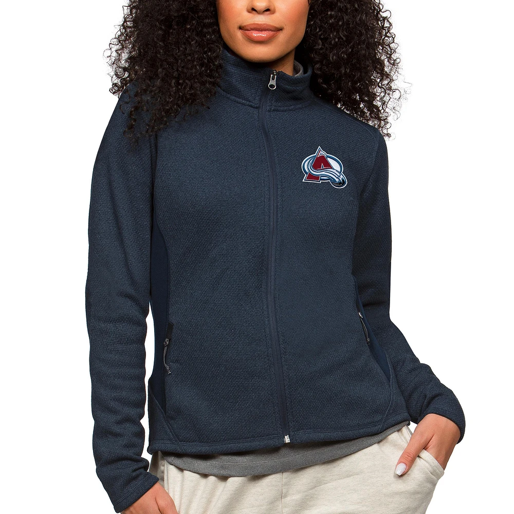 Women's Antigua Heather Navy Colorado Avalanche Primary Logo Course Full-Zip Jacket