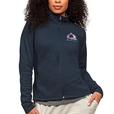 Women's Antigua Heather Navy Colorado Avalanche Primary Logo Course Full-Zip Jacket