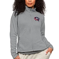 Women's Antigua Heather Columbus Blue Jackets Primary Logo Course Full-Zip Jacket