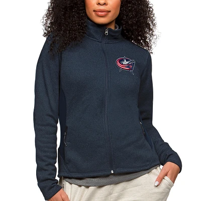 Women's Antigua Heather Navy Columbus Blue Jackets Primary Logo Course Full-Zip Jacket