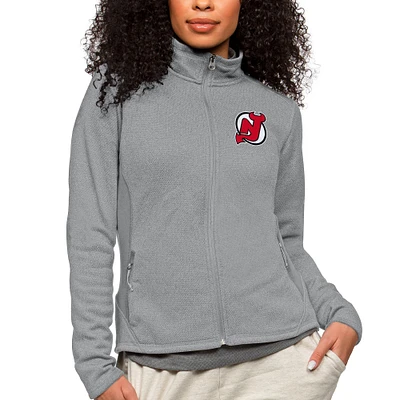 Women's Antigua Heather New Jersey Devils Primary Logo Course Full-Zip Jacket