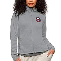 Women's Antigua Heather New York Islanders Primary Logo Course Full-Zip Jacket