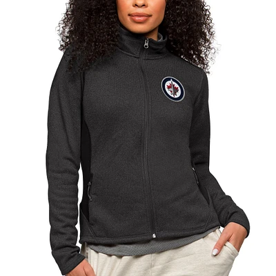 Women's Antigua Heather Black Winnipeg Jets Primary Logo Course Full-Zip Jacket