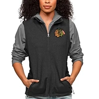 Women's Antigua Heather Black Chicago Blackhawks Primary Logo Course Full-Zip Vest