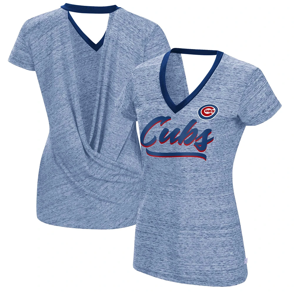 Women's Touch Royal Chicago Cubs Halftime Back Wrap Top V-Neck T-Shirt