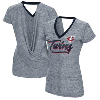 Women's Touch Navy Minnesota Twins Halftime Back Wrap Top V-Neck T-Shirt