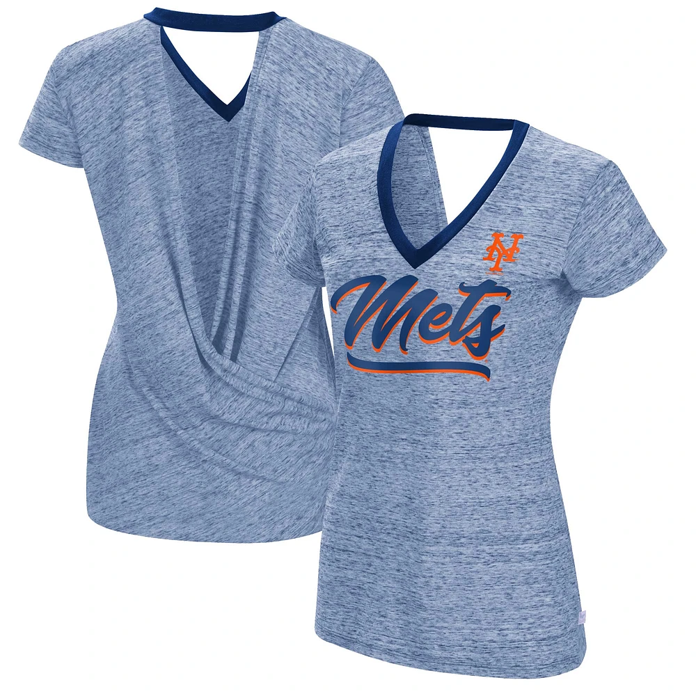 Women's Touch Royal New York Mets Halftime Back Wrap Top V-Neck T-Shirt