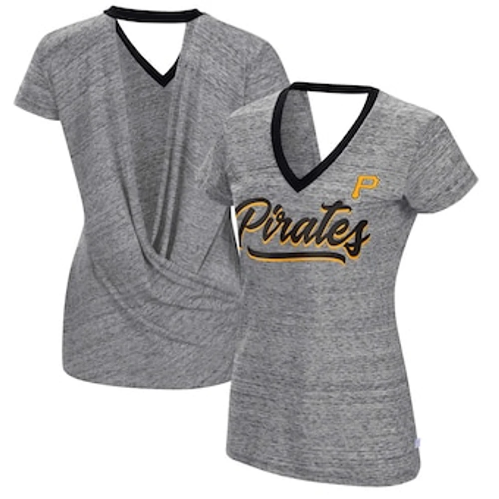 Women's Touch Black Pittsburgh Pirates Halftime Back Wrap Top V-Neck T-Shirt