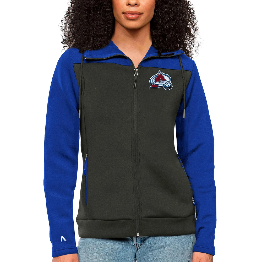 Women's Antigua Royal/Charcoal Colorado Avalanche Protect Full-Zip Hoodie