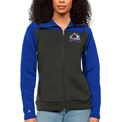 Women's Antigua Royal/Charcoal Colorado Avalanche Protect Full-Zip Hoodie
