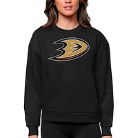 Women's Antigua Black Anaheim Ducks Primary Logo Team Logo Victory Crewneck Pullover Sweatshirt