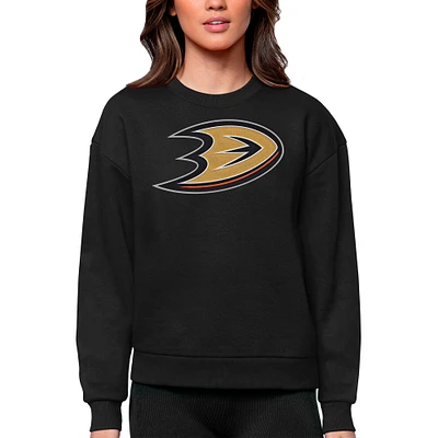 Women's Antigua Black Anaheim Ducks Primary Logo Team Logo Victory Crewneck Pullover Sweatshirt