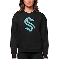 Women's Antigua Black Seattle Kraken Primary Logo Team Victory Crewneck Pullover Sweatshirt