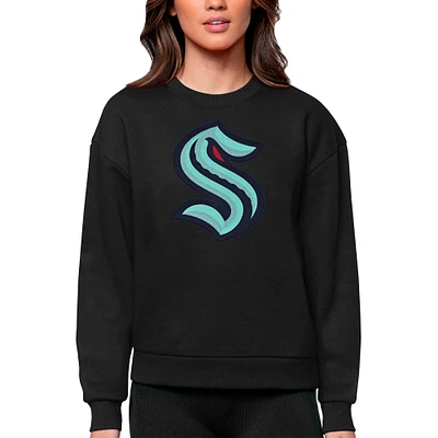 Women's Antigua Black Seattle Kraken Primary Logo Team Victory Crewneck Pullover Sweatshirt