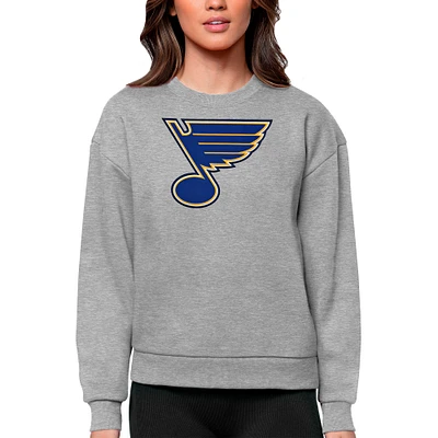 Women's Antigua Heather Gray St. Louis Blues Primary Logo Team Victory Crewneck Pullover Sweatshirt