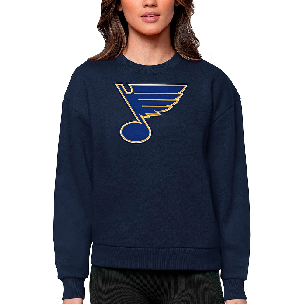 Women's Antigua Navy St. Louis Blues Primary Logo Team Logo Victory Crewneck Pullover Sweatshirt