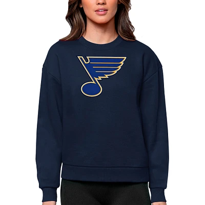 Women's Antigua Navy St. Louis Blues Primary Logo Team Logo Victory Crewneck Pullover Sweatshirt