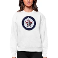 Women's Antigua White Winnipeg Jets Primary Logo Team Logo Victory Crewneck Pullover Sweatshirt