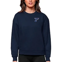 Women's Antigua Navy St. Louis Blues Primary Logo Victory Crewneck Pullover Sweatshirt