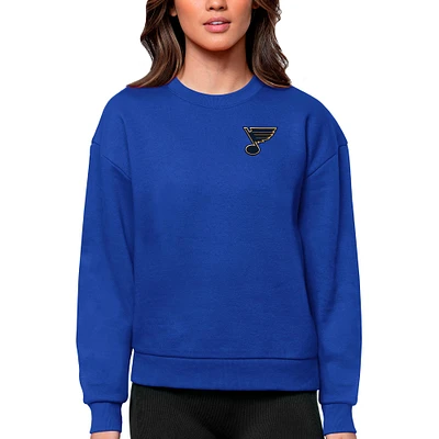 Women's Antigua Royal St. Louis Blues Primary Logo Victory Crewneck Pullover Sweatshirt