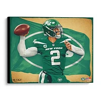 Zach Wilson New York Jets Stretched 20" x 24" Canvas Giclee Print - Designed & Signed by Artist Brian Konnick - Limited Edition 25