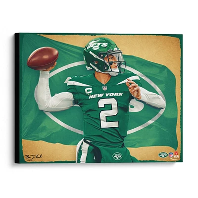 Zach Wilson New York Jets Stretched 20" x 24" Canvas Giclee Print - Designed & Signed by Artist Brian Konnick - Limited Edition 25