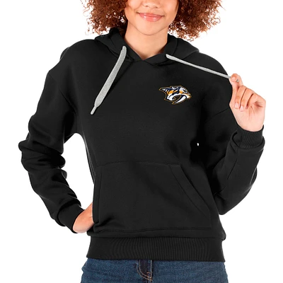 Women's Antigua Black Nashville Predators Primary Logo Victory Pullover Hoodie