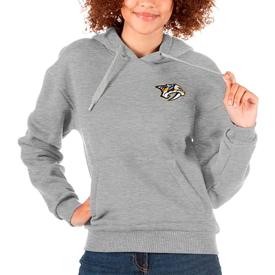 Women's Antigua Heather Gray Nashville Predators Primary Logo Victory Pullover Hoodie