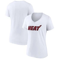 Women's White Miami Heat Wordmark V-Neck T-Shirt
