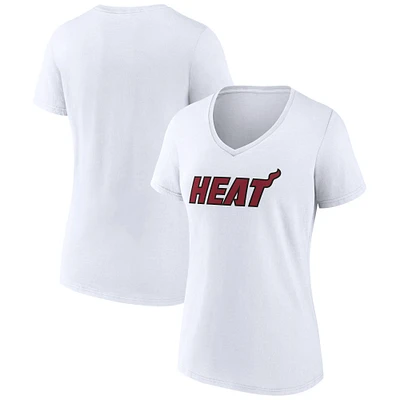 Women's White Miami Heat Wordmark V-Neck T-Shirt