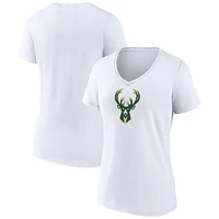 Women's White Milwaukee Bucks Logo V-Neck T-Shirt