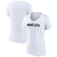 Women's White Minnesota Timberwolves Wordmark V-Neck T-Shirt