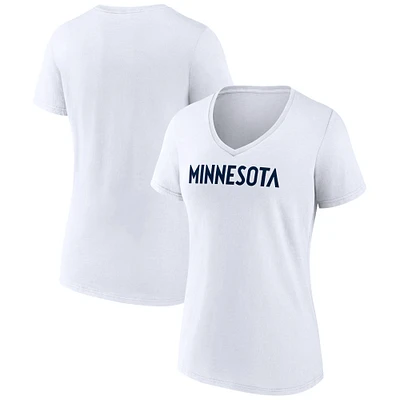 Women's White Minnesota Timberwolves Wordmark V-Neck T-Shirt