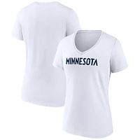 Women's White Minnesota Timberwolves Wordmark V-Neck T-Shirt
