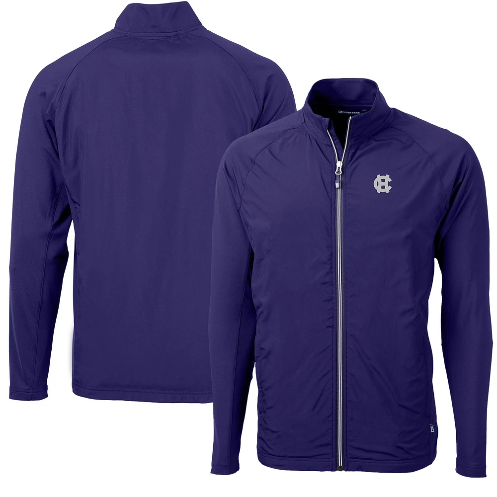 Men's Cutter & Buck Purple Holy Cross Crusaders Adapt Eco Knit Hybrid Recycled Full-Zip Jacket