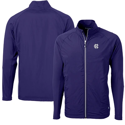 Men's Cutter & Buck Purple Holy Cross Crusaders Adapt Eco Knit Hybrid Recycled Full-Zip Jacket
