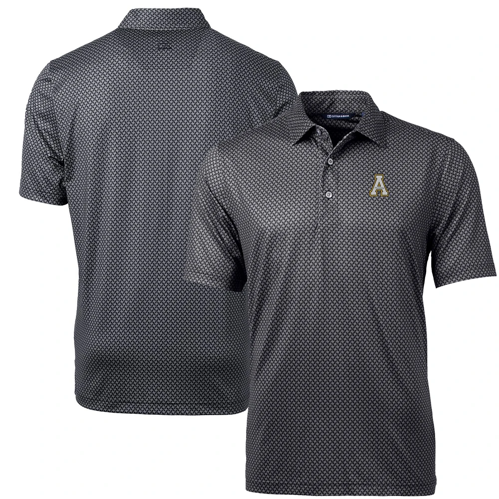Men's Cutter & Buck Black Appalachian State Mountaineers Pike Banner Print Polo