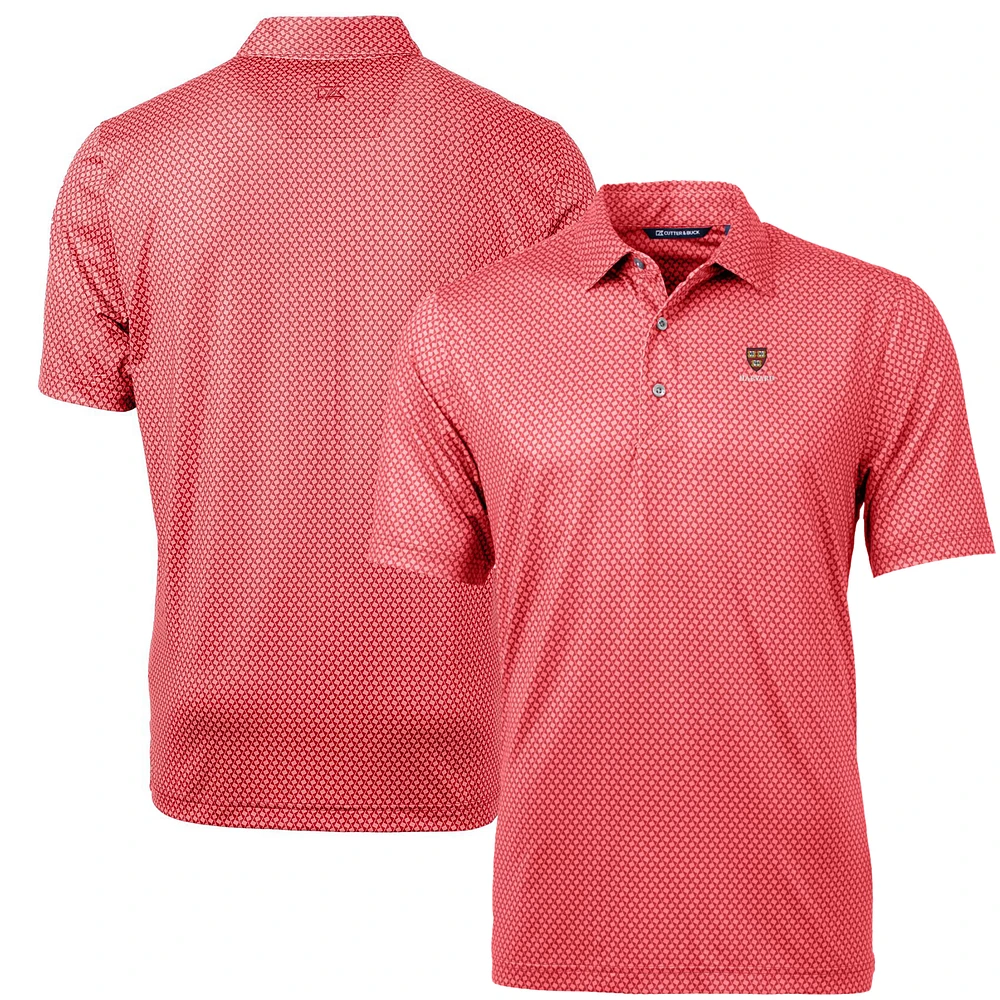 Men's Cutter & Buck Crimson Harvard Pike Banner Print Polo