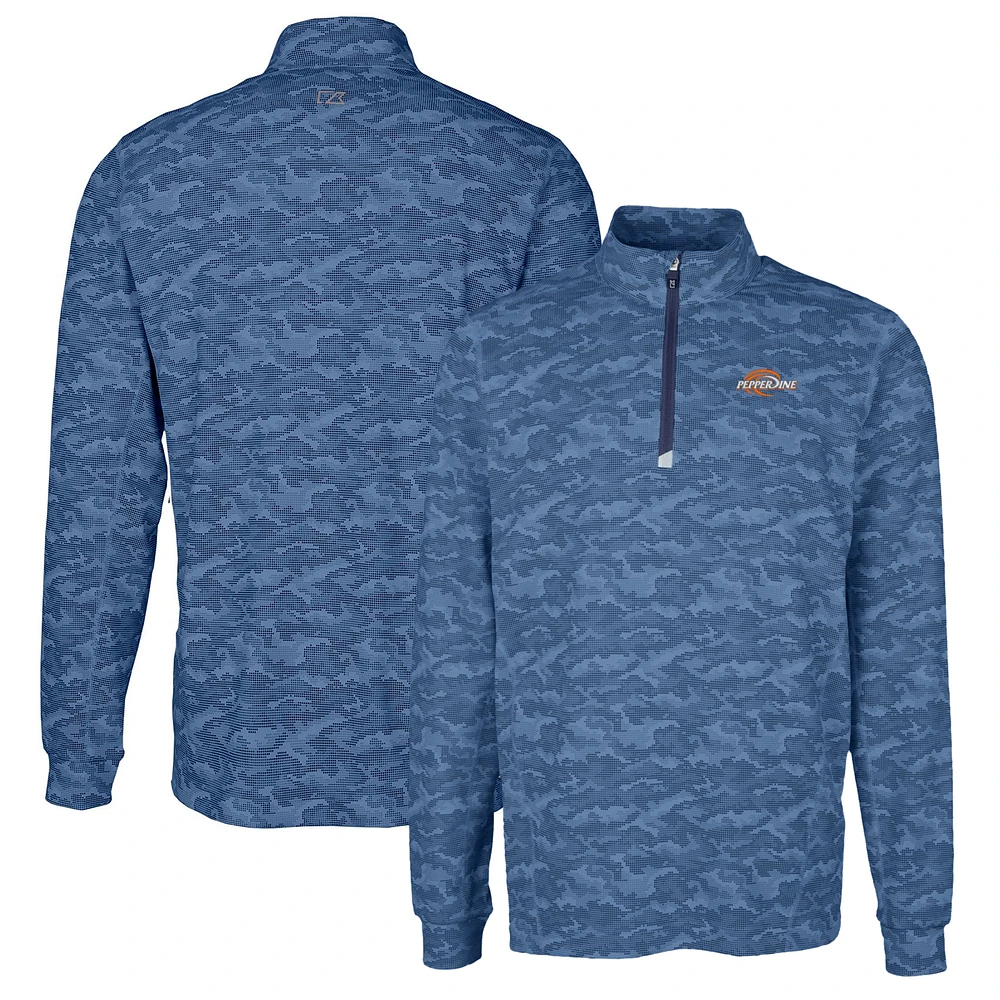 Men's Cutter & Buck Navy Pepperdine Waves Traverse Camo Print Stretch Quarter-Zip Pullover Top