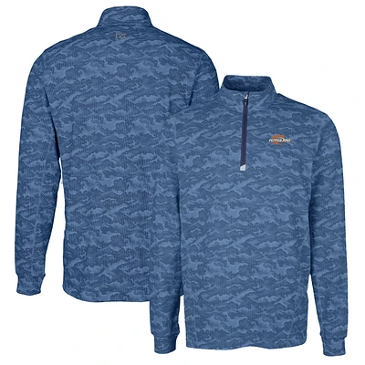 Men's Cutter & Buck Navy Pepperdine Waves Traverse Camo Print Stretch Quarter-Zip Pullover Top