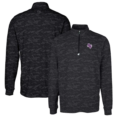 Men's Cutter & Buck Black Stephen F Austin Lumberjacks Traverse Camo Print Stretch Quarter-Zip Pullover Top