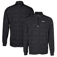 Men's Cutter & Buck Black TCU Horned Frogs Traverse Camo Print Stretch Quarter-Zip Pullover Top