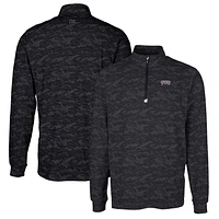 Men's Cutter & Buck Black TCU Horned Frogs Traverse Camo Print Stretch Quarter-Zip Pullover Top